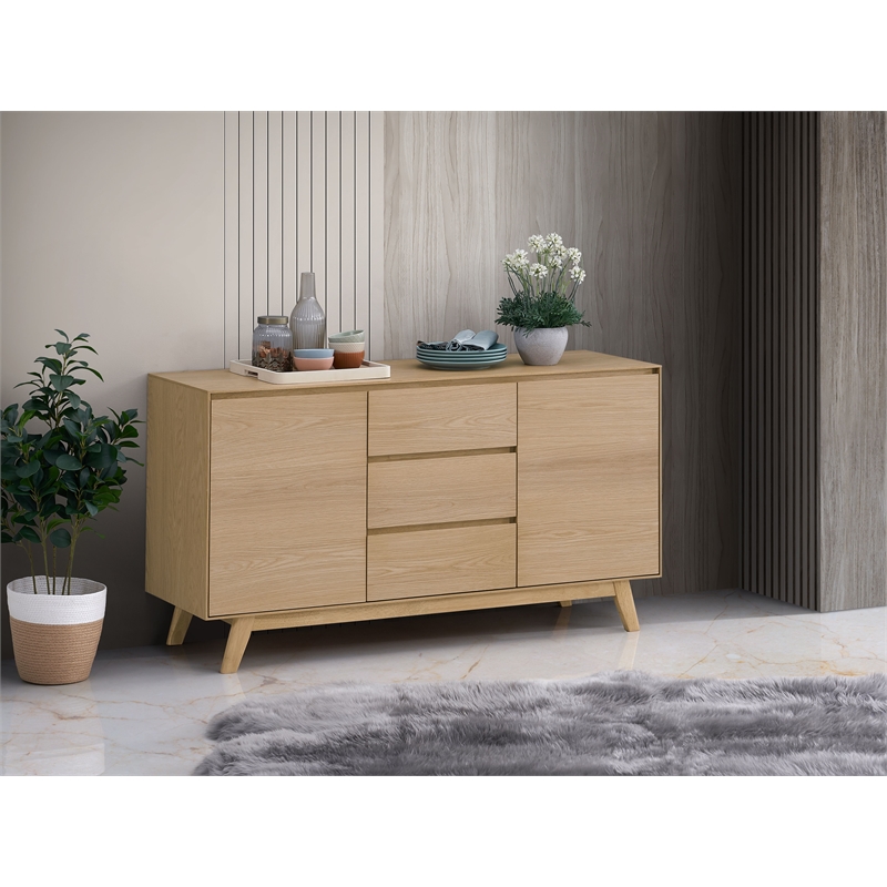 Bowery Hill 3-Drawer Transitional Wood Server with Four Angled Legs in Oak