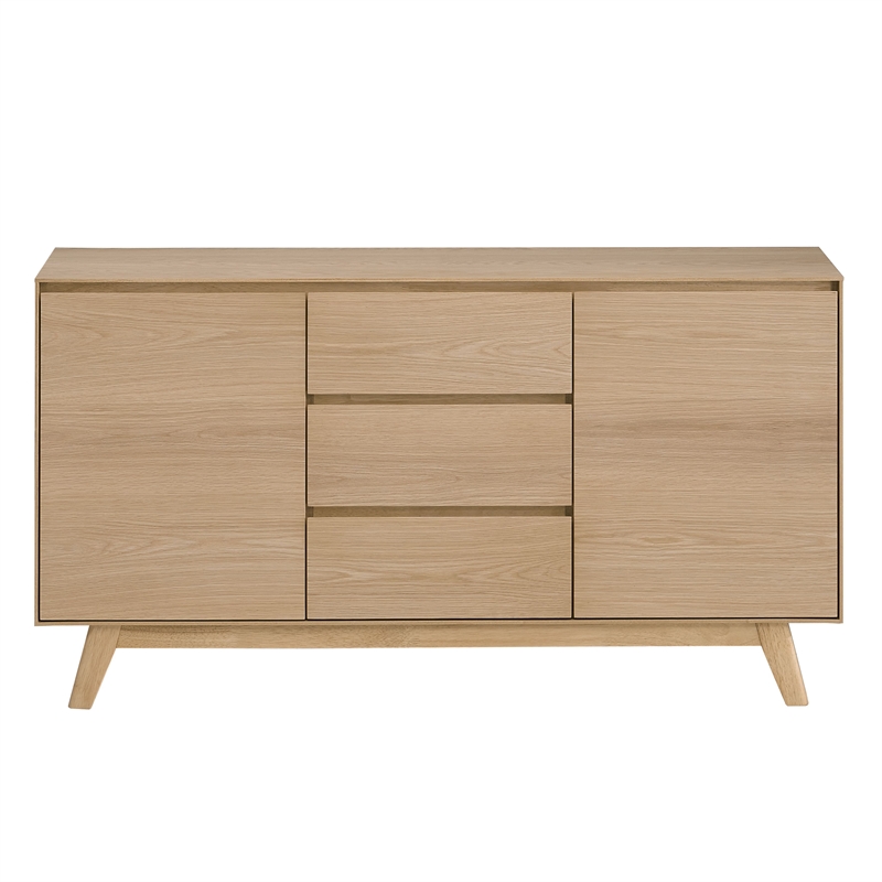 Bowery Hill 3-Drawer Transitional Wood Server with Four Angled Legs in Oak
