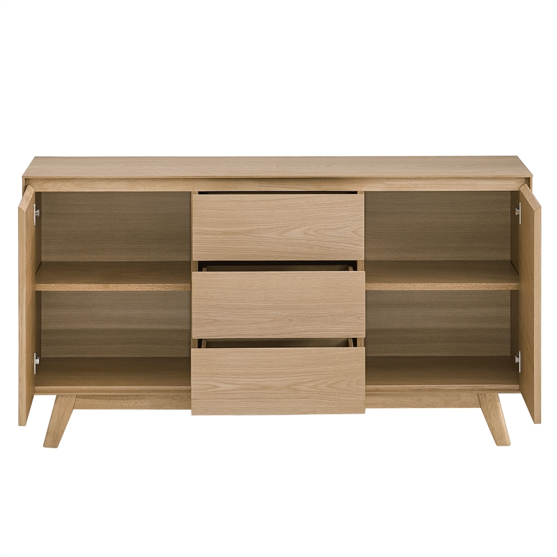 Bowery Hill 3-Drawer Transitional Wood Server with Four Angled Legs in Oak