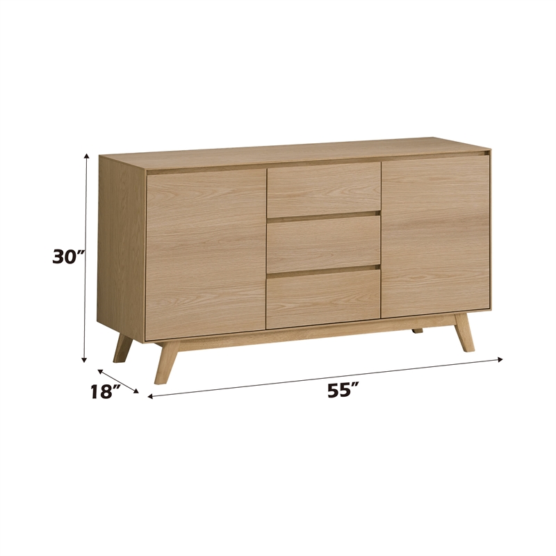 Bowery Hill 3-Drawer Transitional Wood Server with Four Angled Legs in Oak