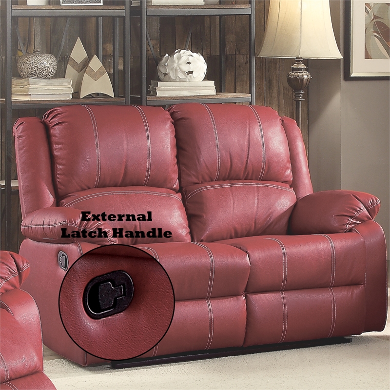 Bowery Hill Contemporary Motion Loveseat in Red Synthetic Leather
