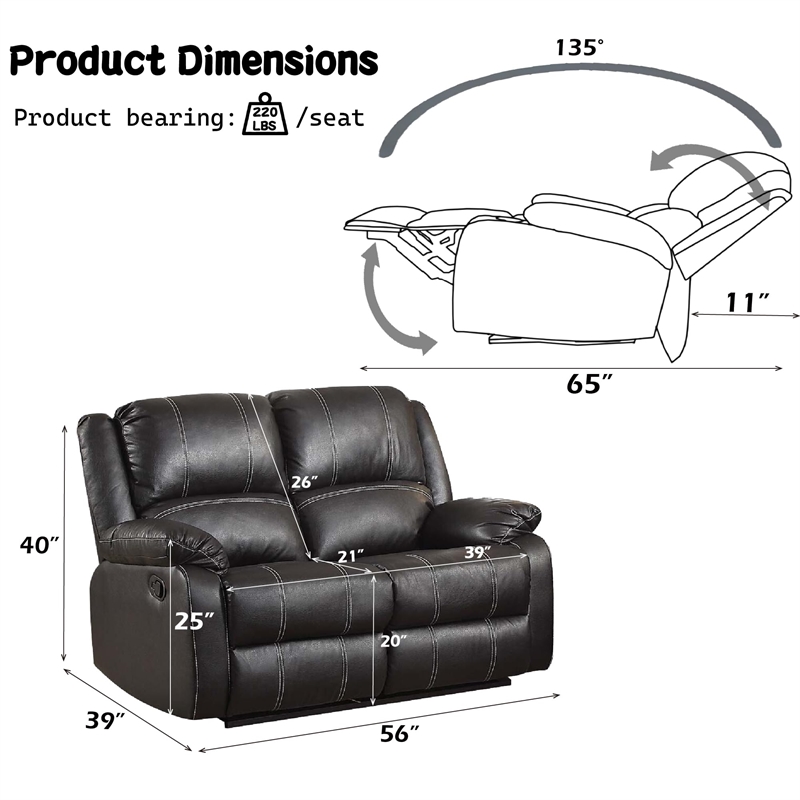 Bowery Hill Contemporary Motion Loveseat in Black Synthetic Leather