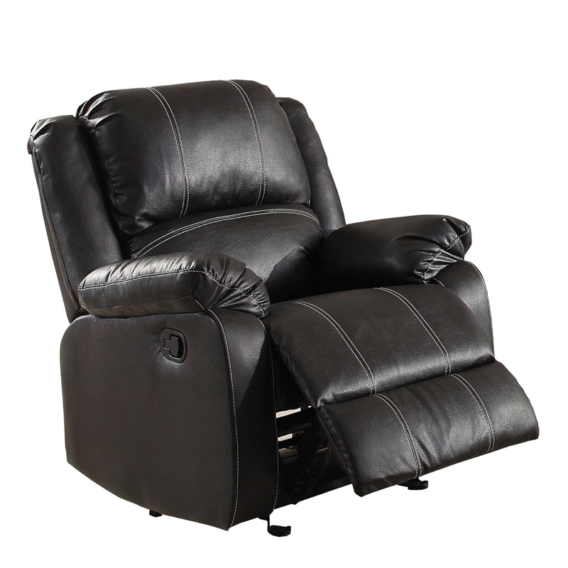 Bowery Hill Motion Rocker Recliner in Black Synthetic Leather