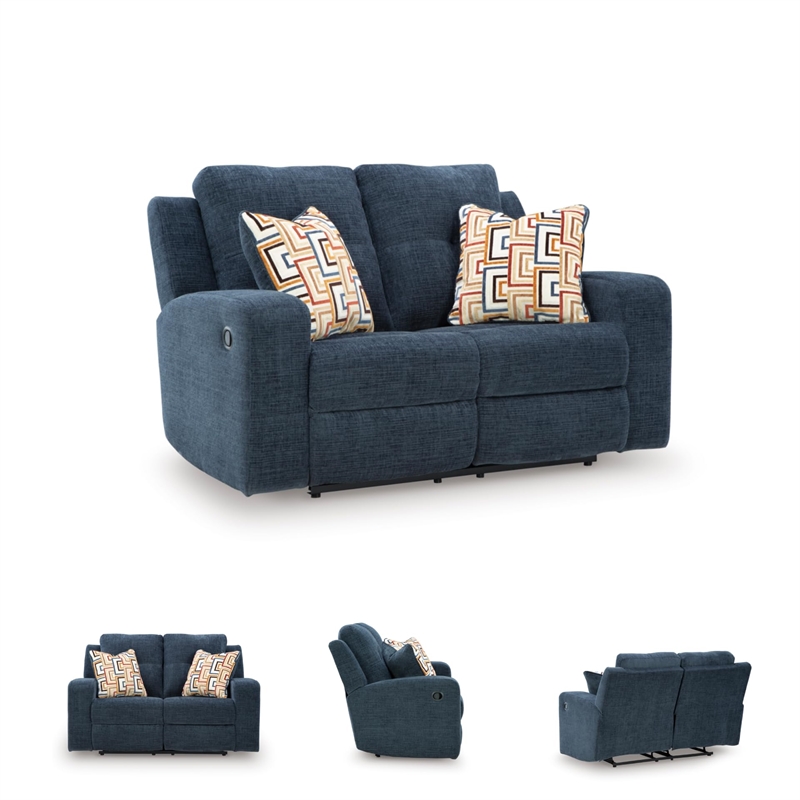 Bowery Hill Modern / Contemporary Polyester Blue Reclining Loveseat