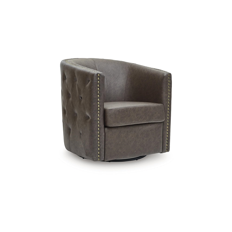 Bowery Hill Contemporary Faux Leather Brown Finish Swivel Accent Chair