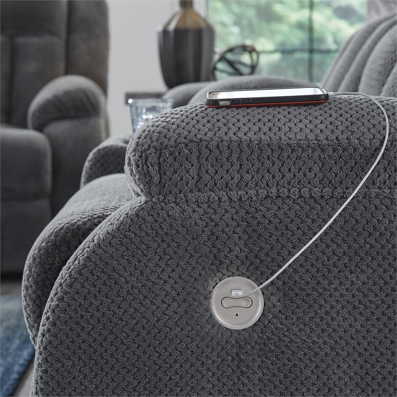 Bowery Hill Contemporary Polyester Gray Power Reclining Loveseat with Console