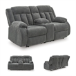 Bowery Hill Contemporary Polyester Gray Power Reclining Loveseat with Console
