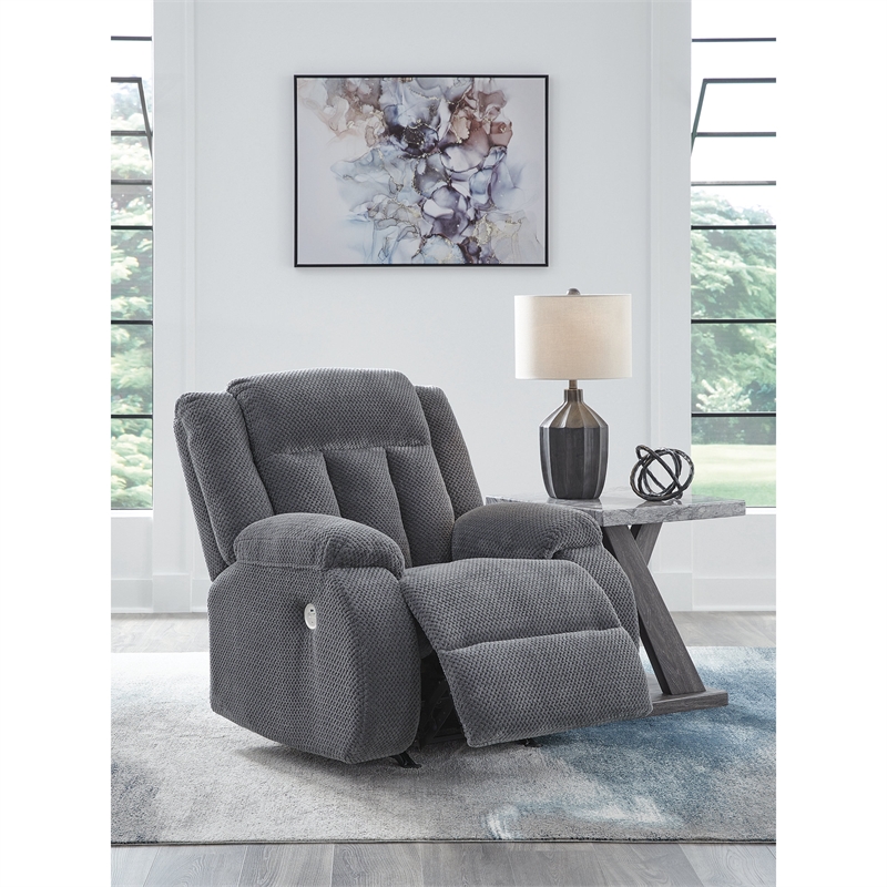 Bowery Hill Contemporary Polyester Gray Finish Power Recliner