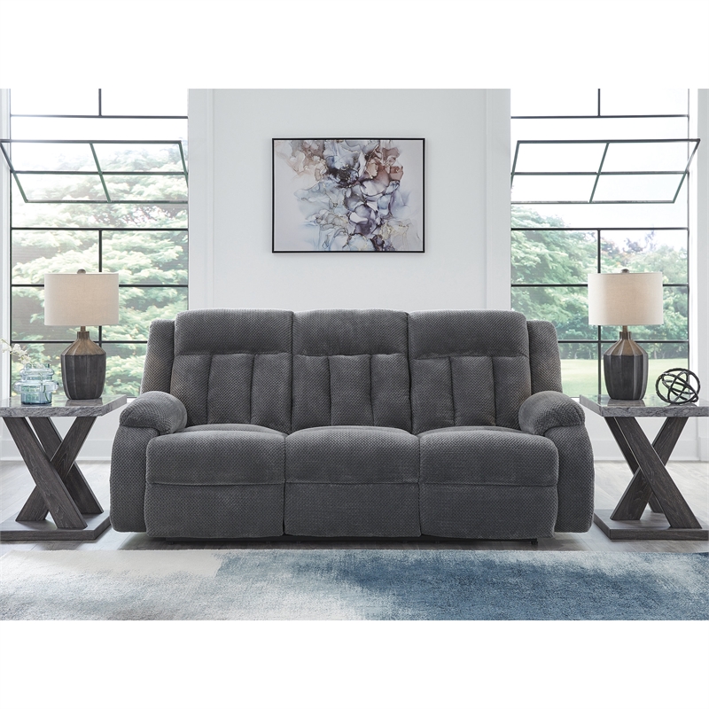 Bowery Hill Contemporary Polyester Gray Finish Power Reclining Sofa