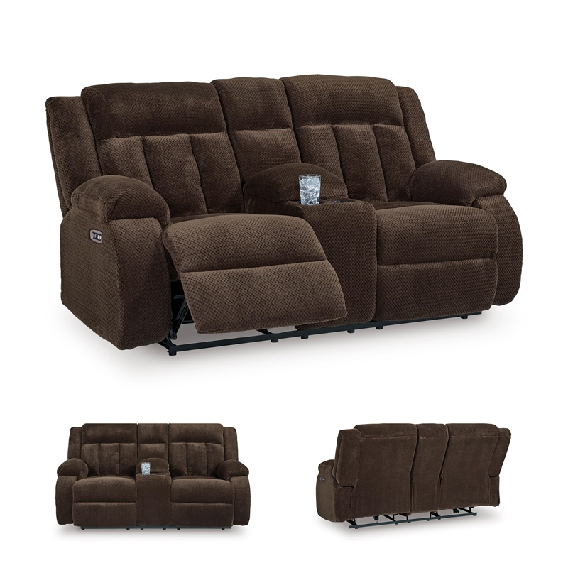 Bowery Hill Contemporary Polyester Brown Power Reclining Loveseat