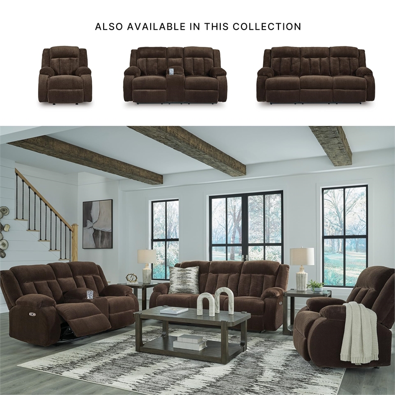 Bowery Hill Contemporary Polyester Brown Power Reclining Loveseat