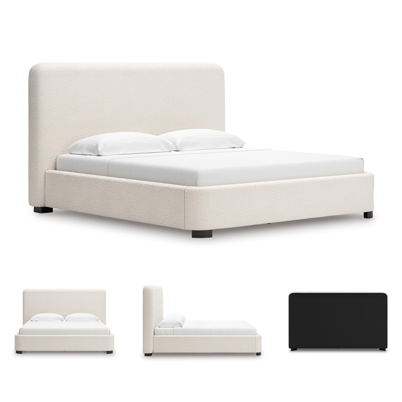 Bowery Hill Engineered Wood Beige King Upholstered Bed Rectangular Stain-Resistant 91.25