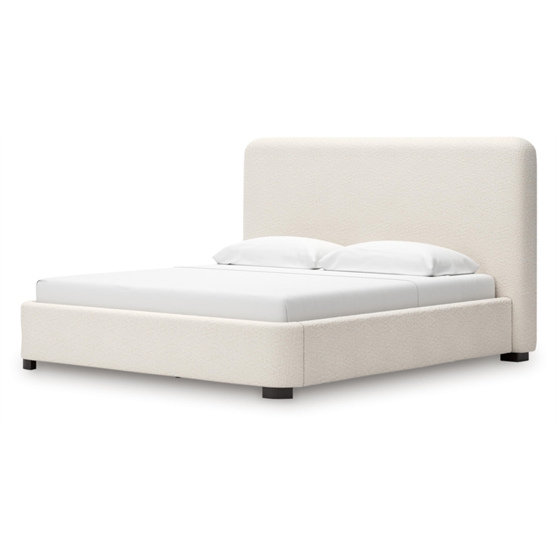 Bowery Hill Engineered Wood Beige King Upholstered Bed Rectangular Stain-Resistant 91.25