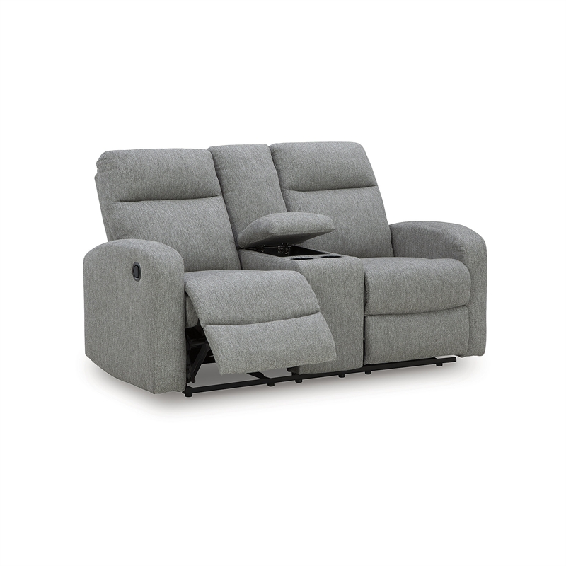 Bowery Hill Contemporary Polyester Gray Reclining Loveseat with Console