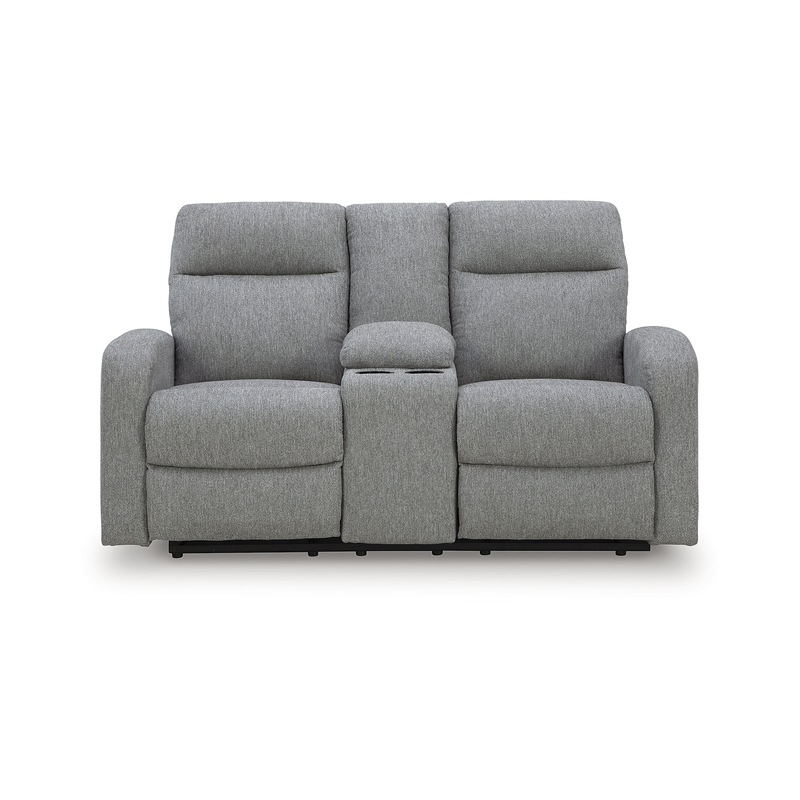 Bowery Hill Contemporary Polyester Gray Reclining Loveseat with Console