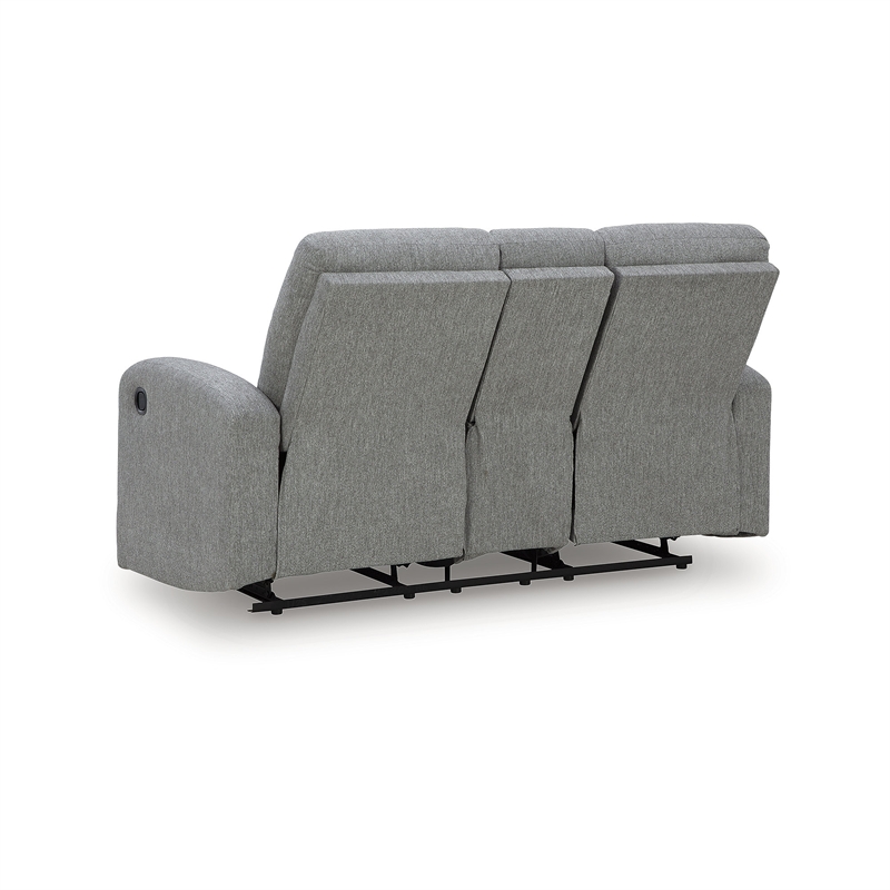 Bowery Hill Contemporary Polyester Gray Reclining Loveseat with Console