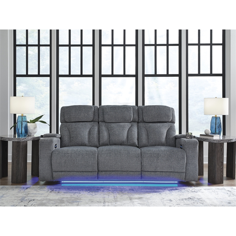 Bowery Hill Contemporary Polyester Gray Finish Power Reclining Sofa