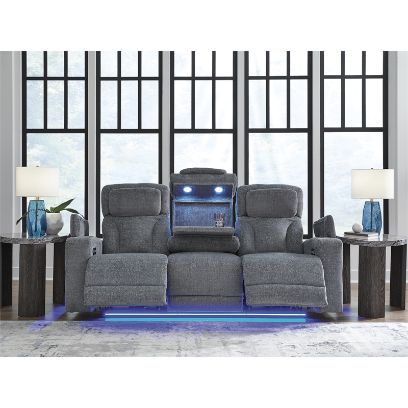 Bowery Hill Contemporary Polyester Gray Finish Power Reclining Sofa