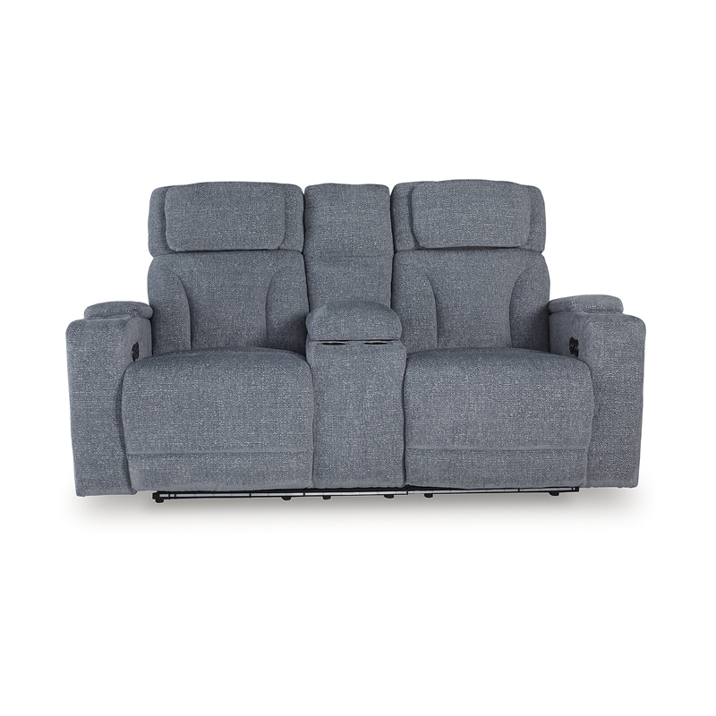 Bowery Hill Contemporary Polyester Gray Power Reclining Loveseat with Console