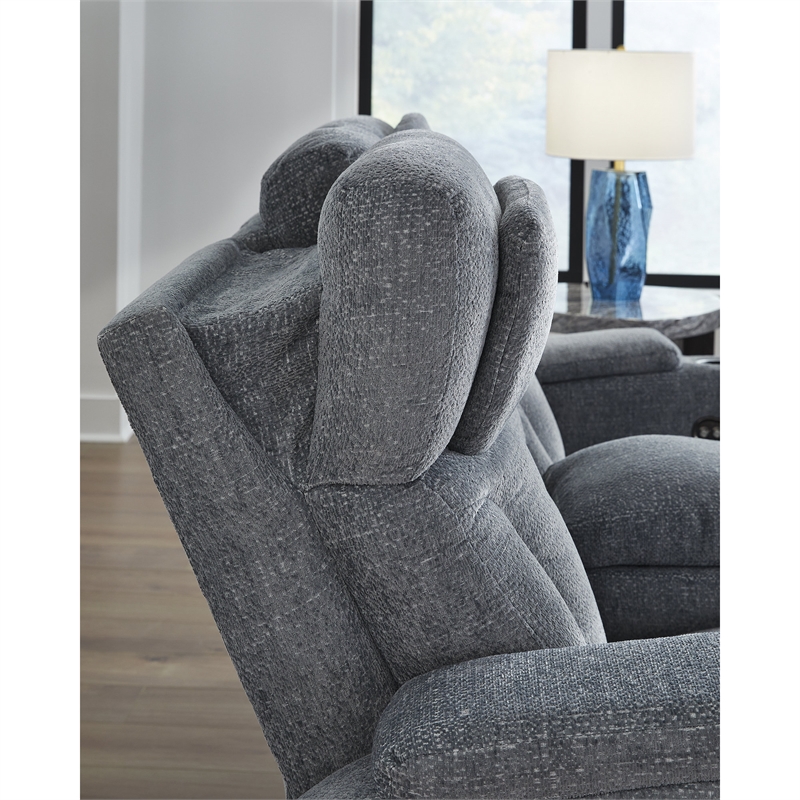 Bowery Hill Contemporary Polyester Gray Power Reclining Loveseat with Console
