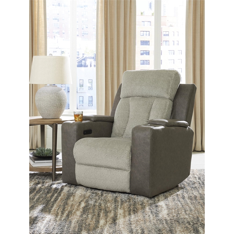 Bowery Hill Contemporary Faux Leather Gray Finish Power Recliner