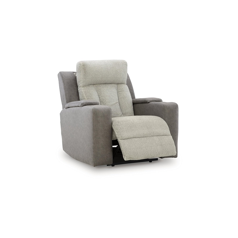 Bowery Hill Contemporary Faux Leather Gray Finish Power Recliner