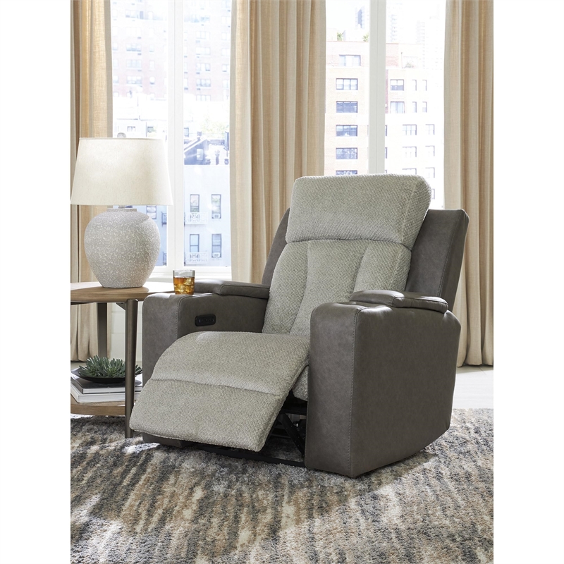 Bowery Hill Contemporary Faux Leather Gray Finish Power Recliner