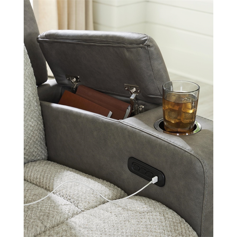 Bowery Hill Contemporary Faux Leather Gray Finish Power Recliner