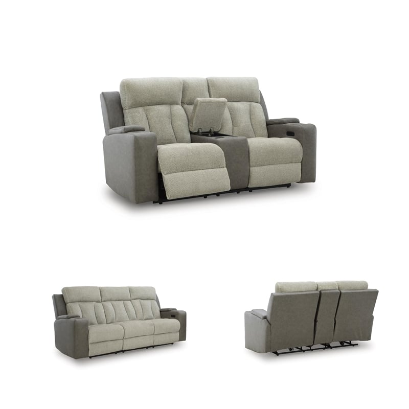 Bowery Hill Contemporary Faux Leather Gray Power Reclining Loveseat