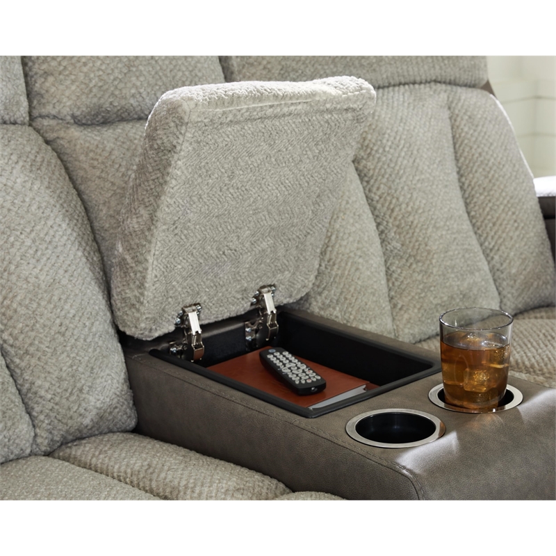 Bowery Hill Contemporary Faux Leather Gray Power Reclining Loveseat