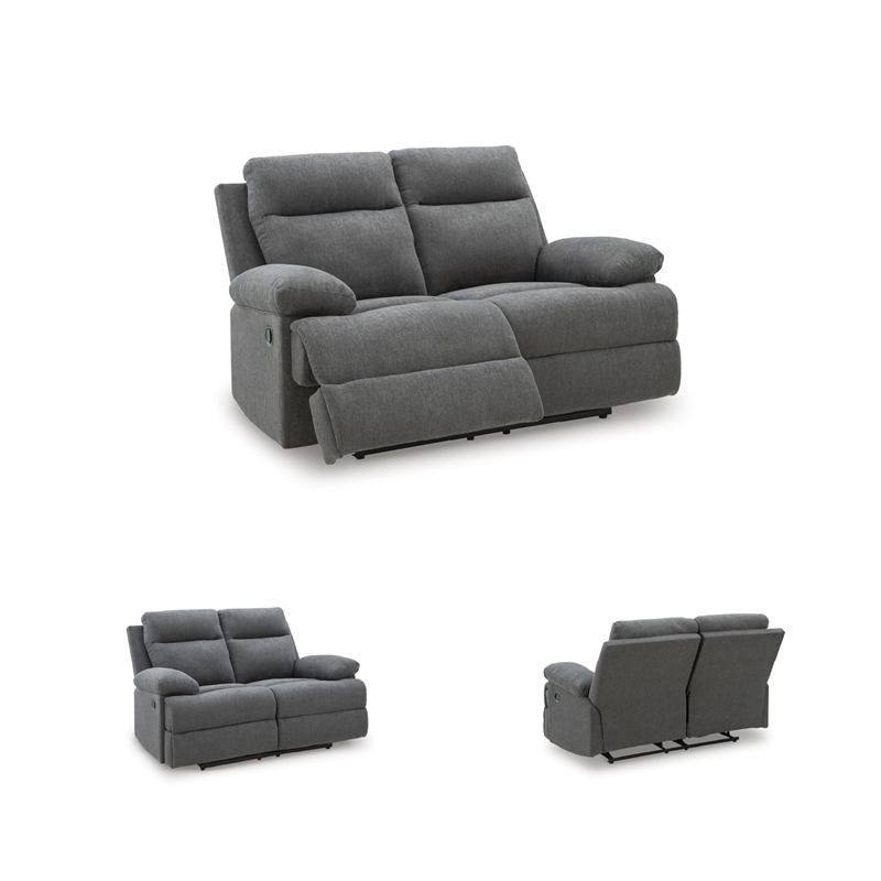 Bowery Hill Contemporary Polyester Gray Finish Reclining Loveseat