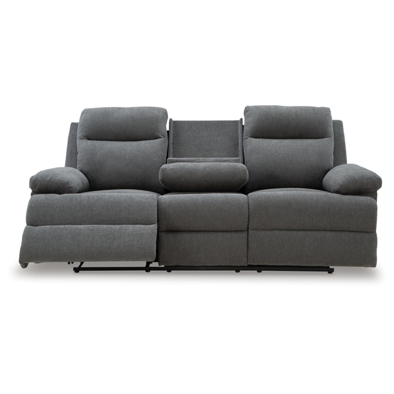 Bowery Hill Contemporary Polyester Gray Reclining Sofa with Drop Down Table