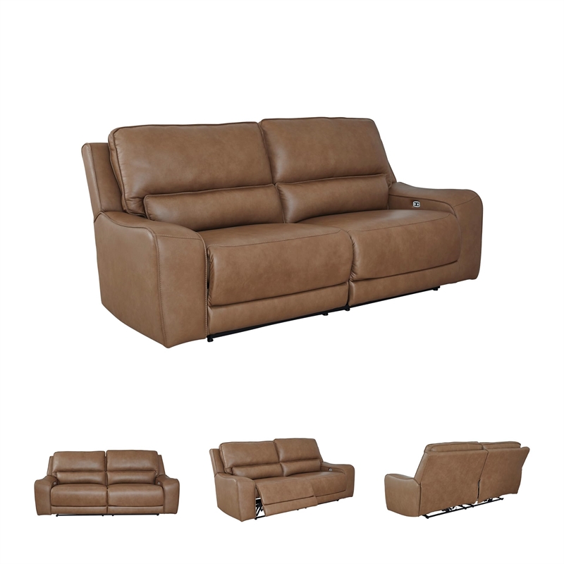 Bowery Hill Modern / Contemporary Leather Brown Power Reclining Sofa