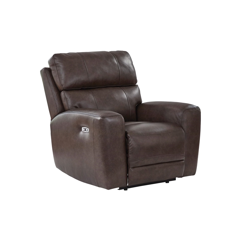 Bowery Hill Contemporary Leather Brown Finish Power Recliner
