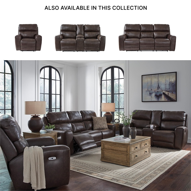 Bowery Hill Contemporary Leather Brown Finish Power Recliner