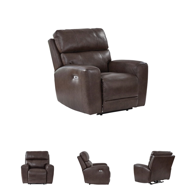 Bowery Hill Contemporary Leather Brown Finish Power Recliner
