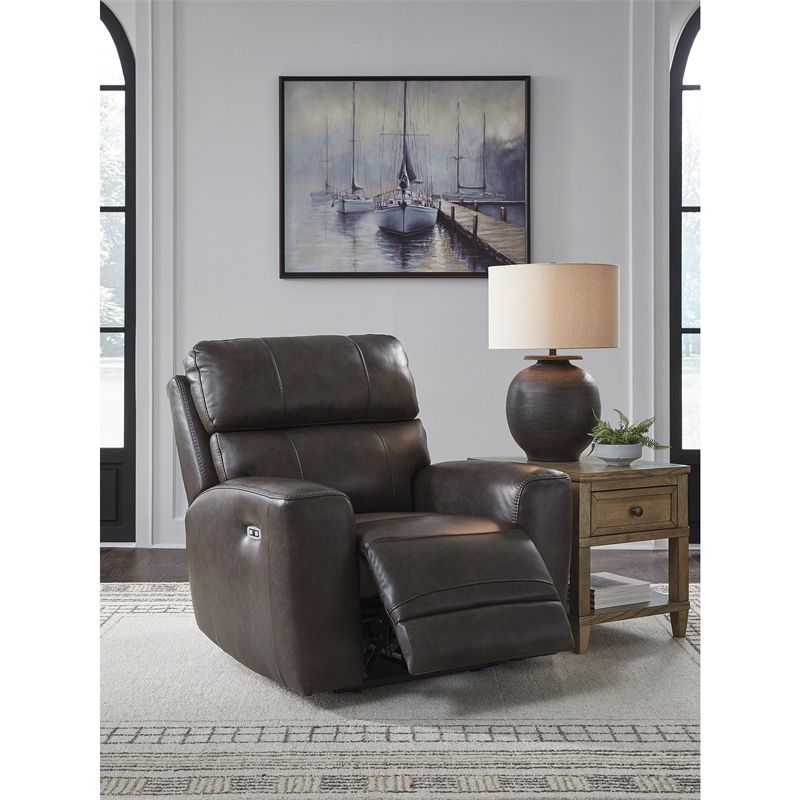 Bowery Hill Contemporary Leather Brown Finish Power Recliner