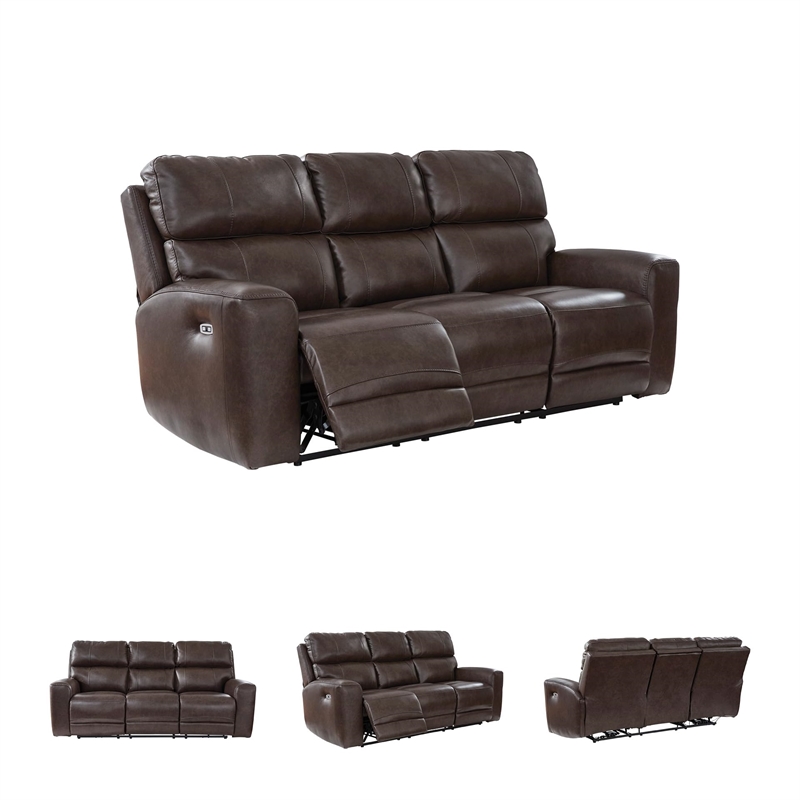 Bowery Hill Modern / Contemporary Leather Brown Power Reclining Sofa