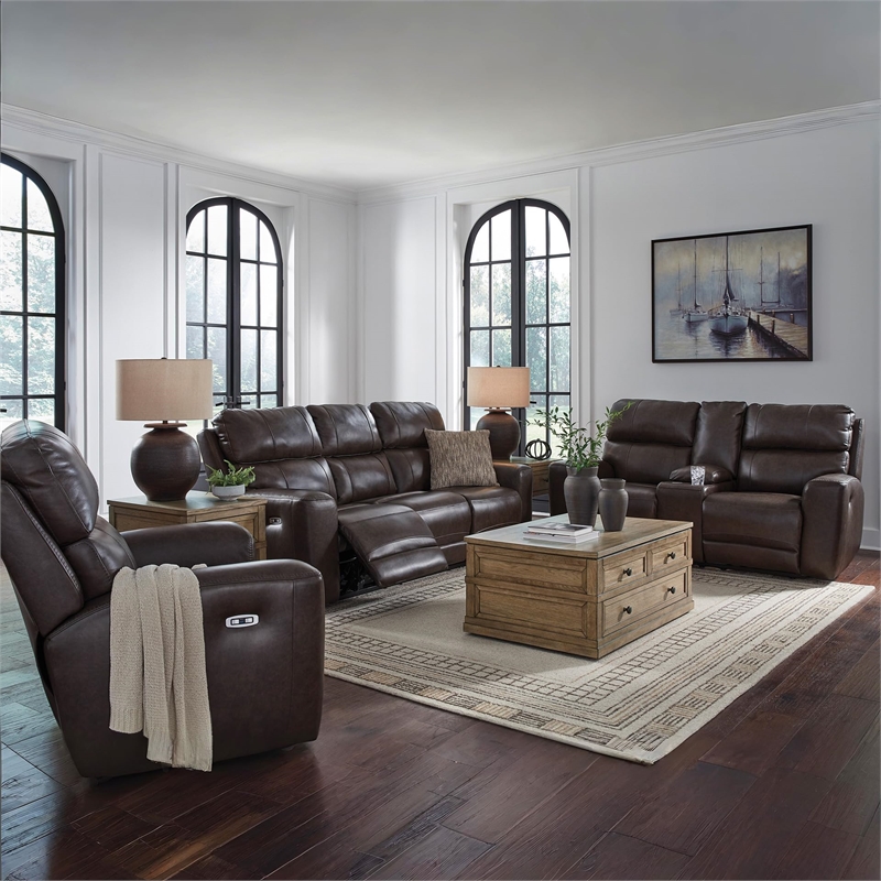 Bowery Hill Modern / Contemporary Leather Brown Power Reclining Sofa
