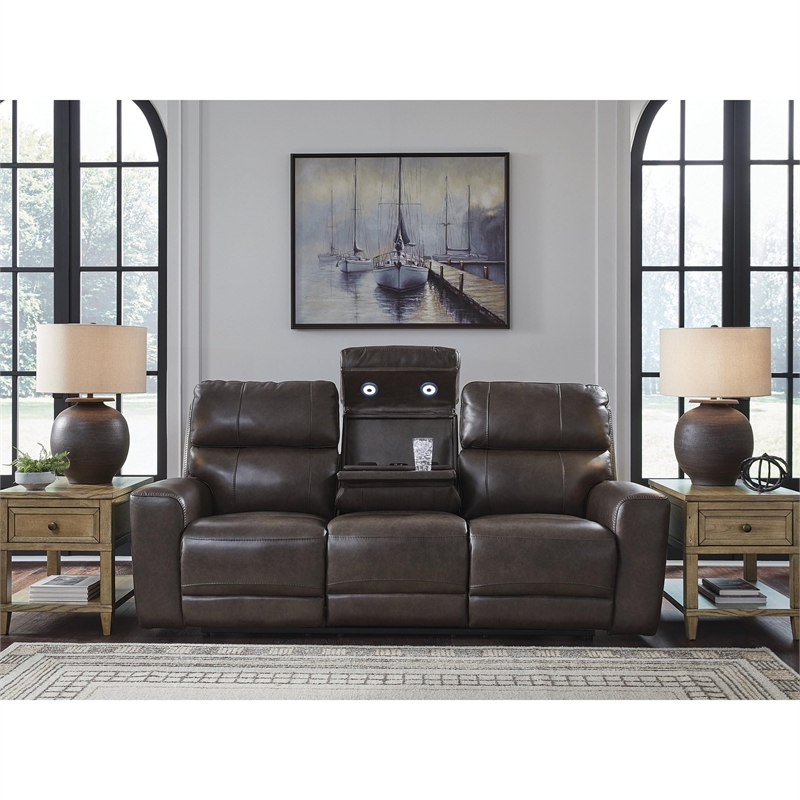 Bowery Hill Modern / Contemporary Leather Brown Power Reclining Sofa