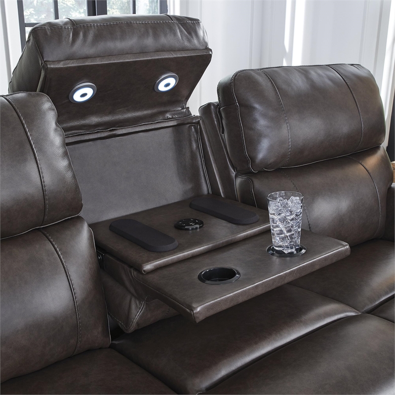 Bowery Hill Modern / Contemporary Leather Brown Power Reclining Sofa