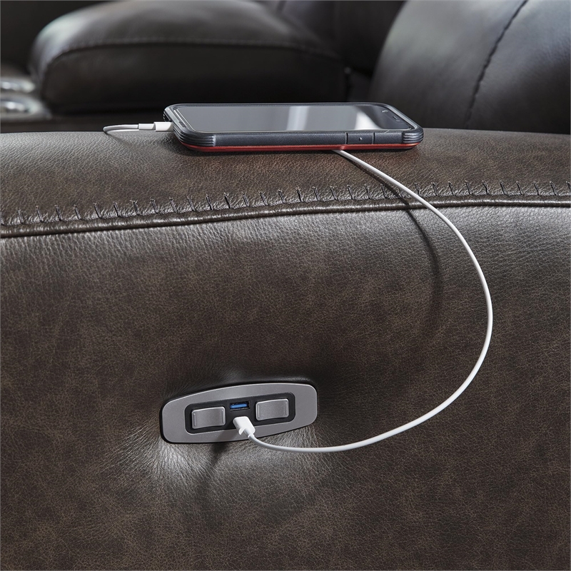 Bowery Hill Modern / Contemporary Leather Brown Power Reclining Sofa