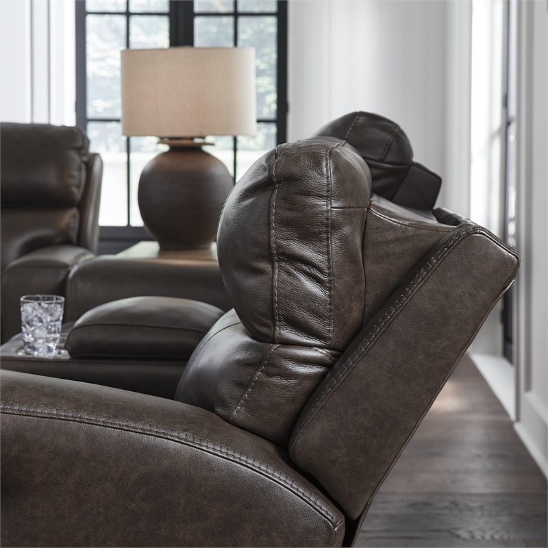 Bowery Hill Contemporary Leather Power Reclining Loveseat with Console