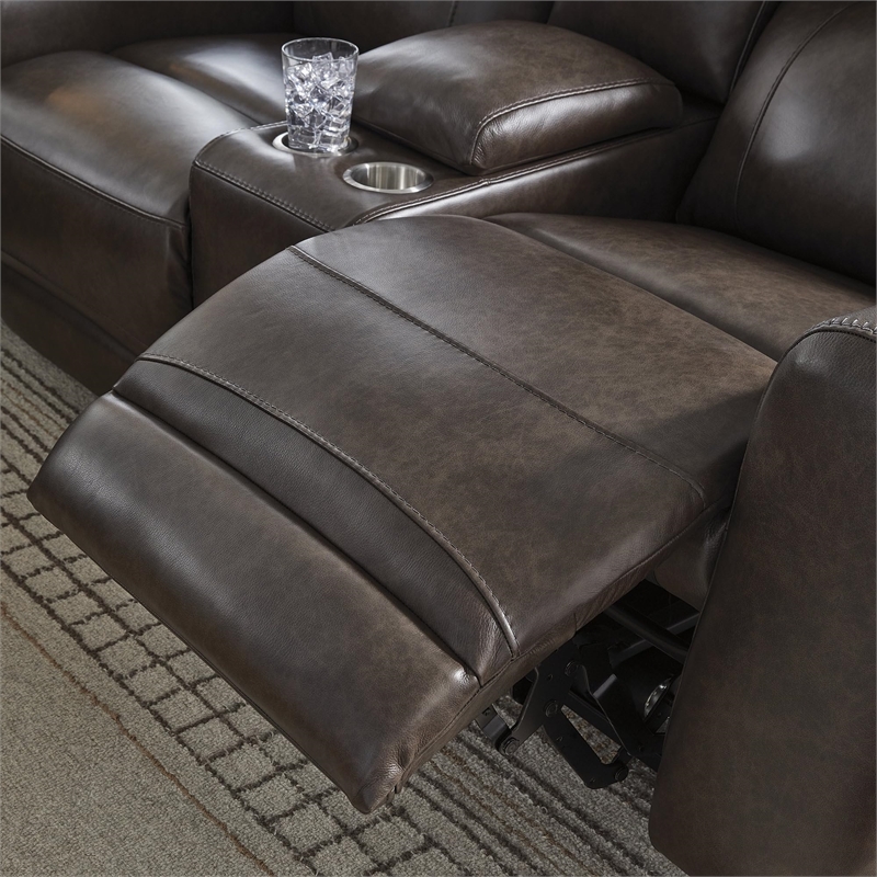 Bowery Hill Contemporary Leather Power Reclining Loveseat with Console