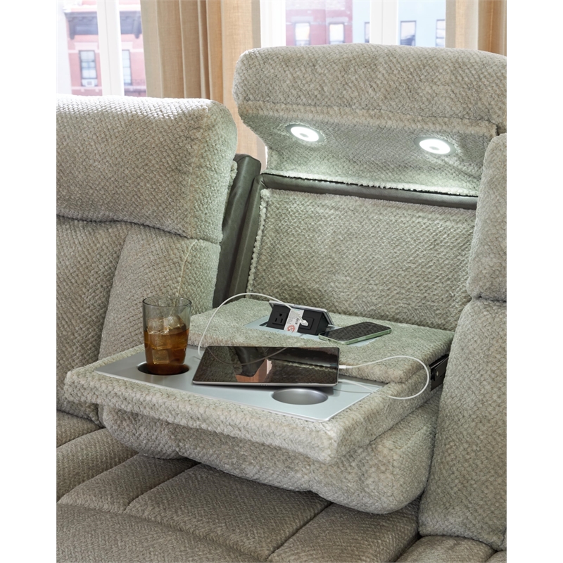 Bowery Hill Contemporary Faux Leather Gray Finish Power Reclining Sofa