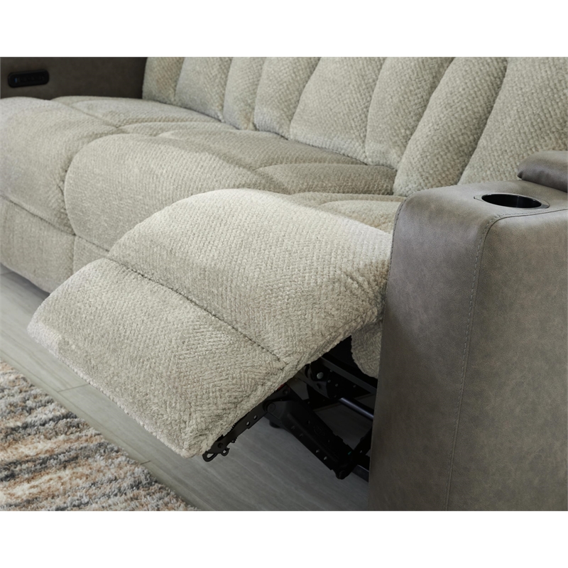 Bowery Hill Contemporary Faux Leather Gray Finish Power Reclining Sofa
