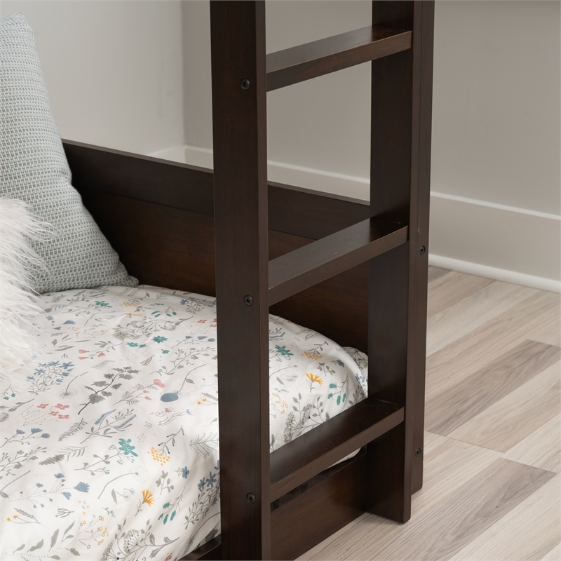 Bowery Hill Solid Rubberwood Espresso Low Profile Twin Bunk Bed