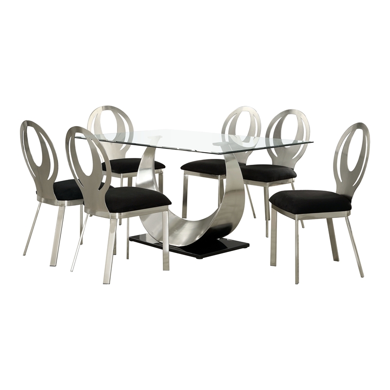 Bowery Hill Contemporary Stainless Steel 7-Piece Dining Table Set in Silver