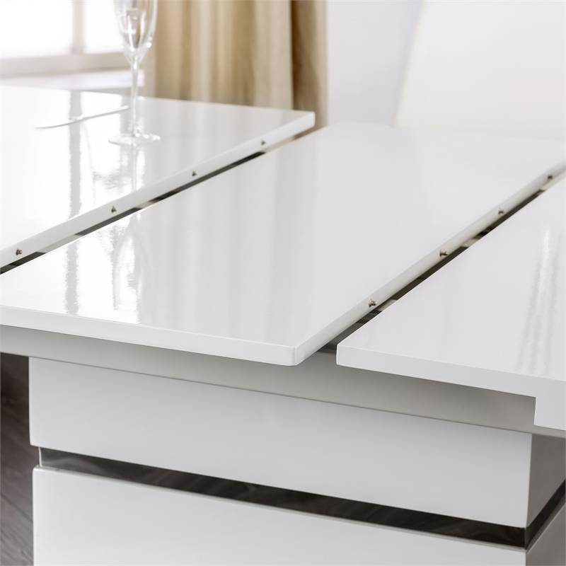 Bowery Hill Contemporary Metal 7-Piece Dining Table Set in White