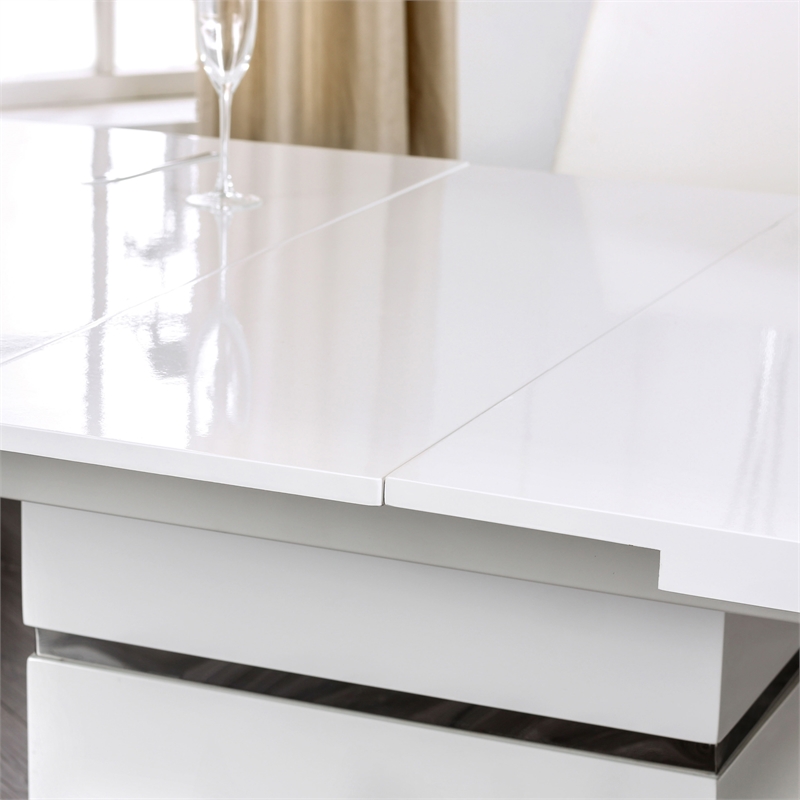 Bowery Hill Contemporary Metal 7-Piece Dining Table Set in White
